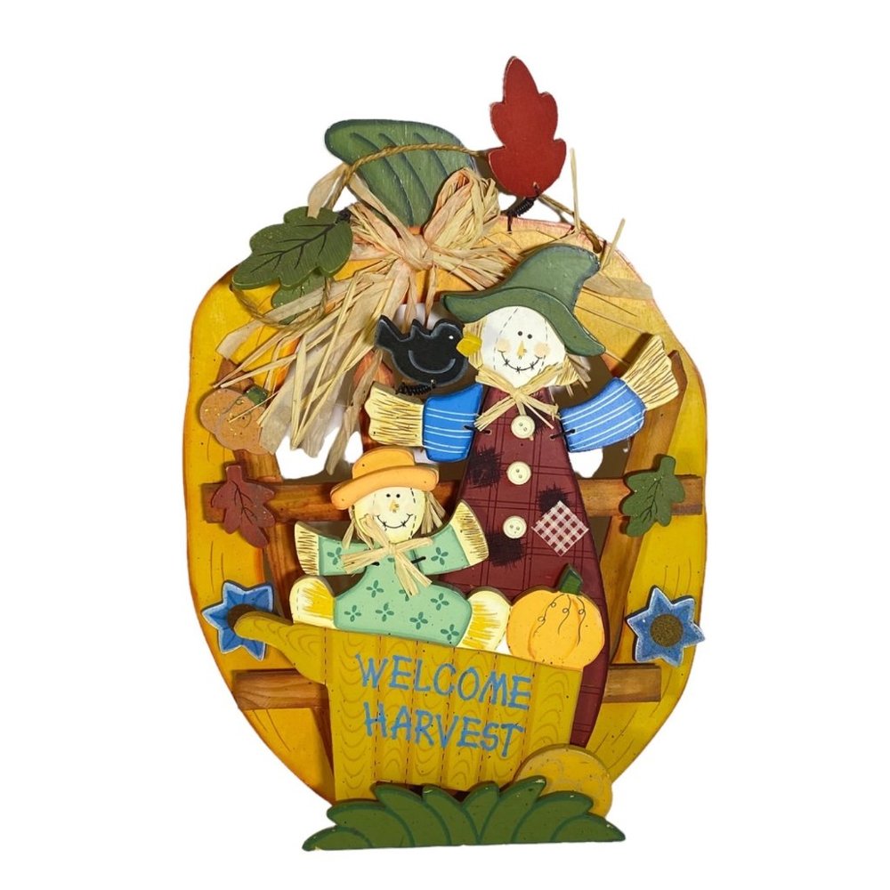 Welcome Harvest Decor Fall Thanksgiving Scarecrow Autumn Leaves Pumpkin